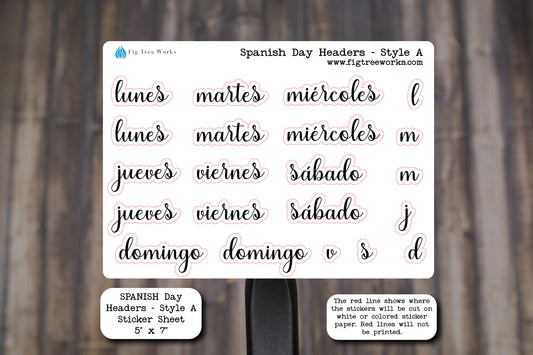 Spanish Days Of The Week Header Planner Stickers | Days of the Week Stickers, Kiss Cut, Matte Finish | Spanish Language | Style A