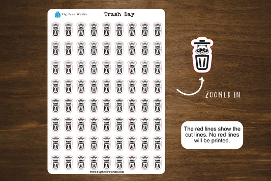 Trash Day Planner Stickers  | Trash Day Raccoon Sticker Sheet, Kiss Cut, Matte Finish
