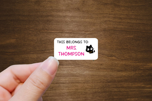 Teacher Labels  with Cats |  2" x 1" Stickers | Personalized Stickers | Custom Labels On A Roll