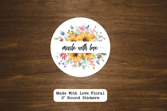 Made With Love Floral Round Stickers | Small Business Stickers | Packaging Labels | 2" Round Labels