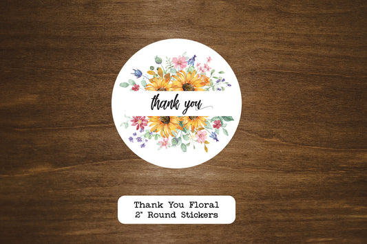 Thank You Floral Round Stickers | Small Business Stickers | Packaging Labels | 2" Round Labels