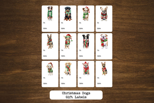 Christmas Dogs Gift Labels | Holiday Gift Tags | Present Stickers