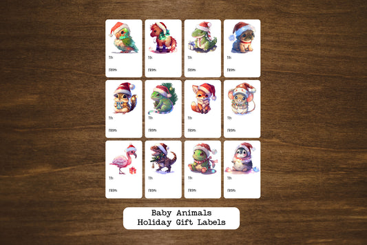 Baby Animals Holiday Gift Labels | Christmas Gift Tags | Present Stickers