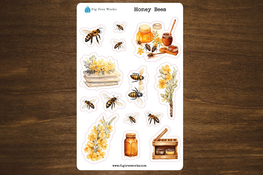 Bees Sticker Sheet | Deco Honeybee Stickers for Planners and Journals | Matte Finish